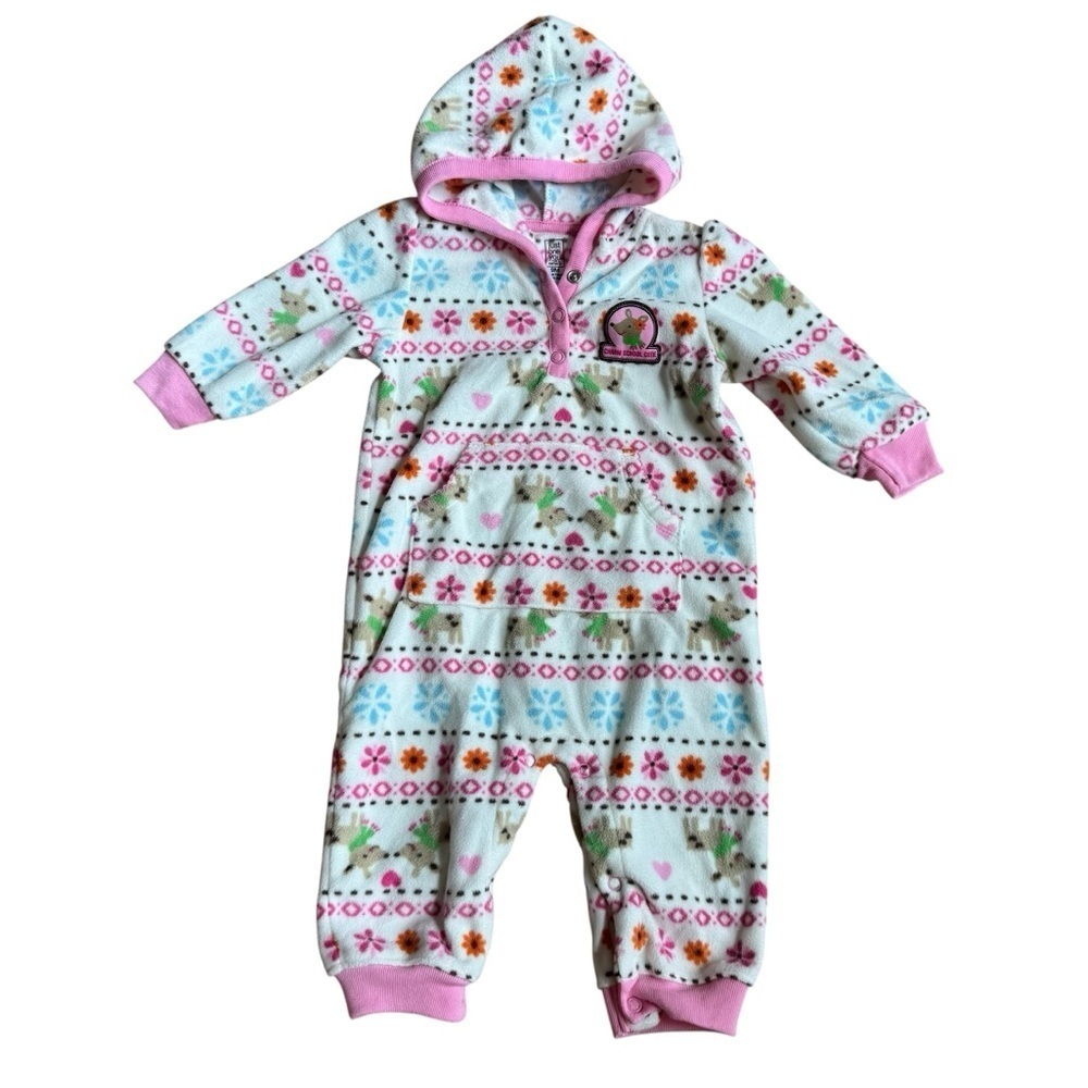 Carter’s Fleece Hooded Bodysuit Mouse Floral Pink Baby girl 9M